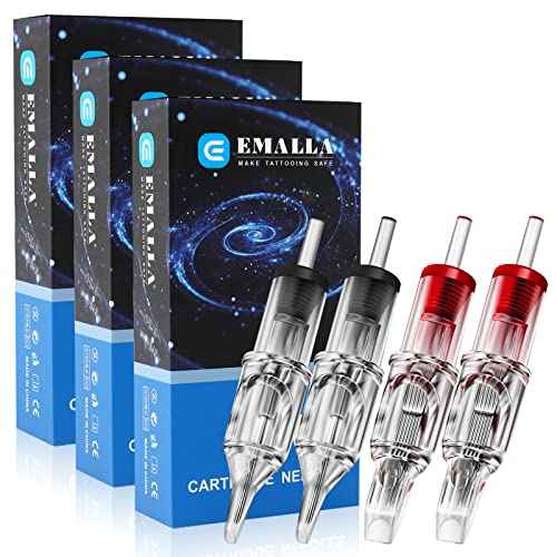 Emalla Tattoo Cartridge Needles - 60Pcs Mixed Size #10 3RL 5RL 7RL 9RL 11RL 14RL #12 5RM 7RM 9RM 11RM 13RM 15RM Round Line Magnum Tattoo Machine Needle Standard Cartridge Needles for Tattoo Kit