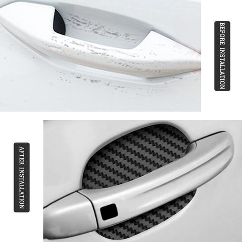 8PCS Car Door Handle Sticker, Carbon Fiber Anti-Scratches Car Door Cup Protector, Non-Marking Auto Door Handle Protective Film, Self-Adhesive Door Side Paint Protector for All Cars (Black/8PCS)