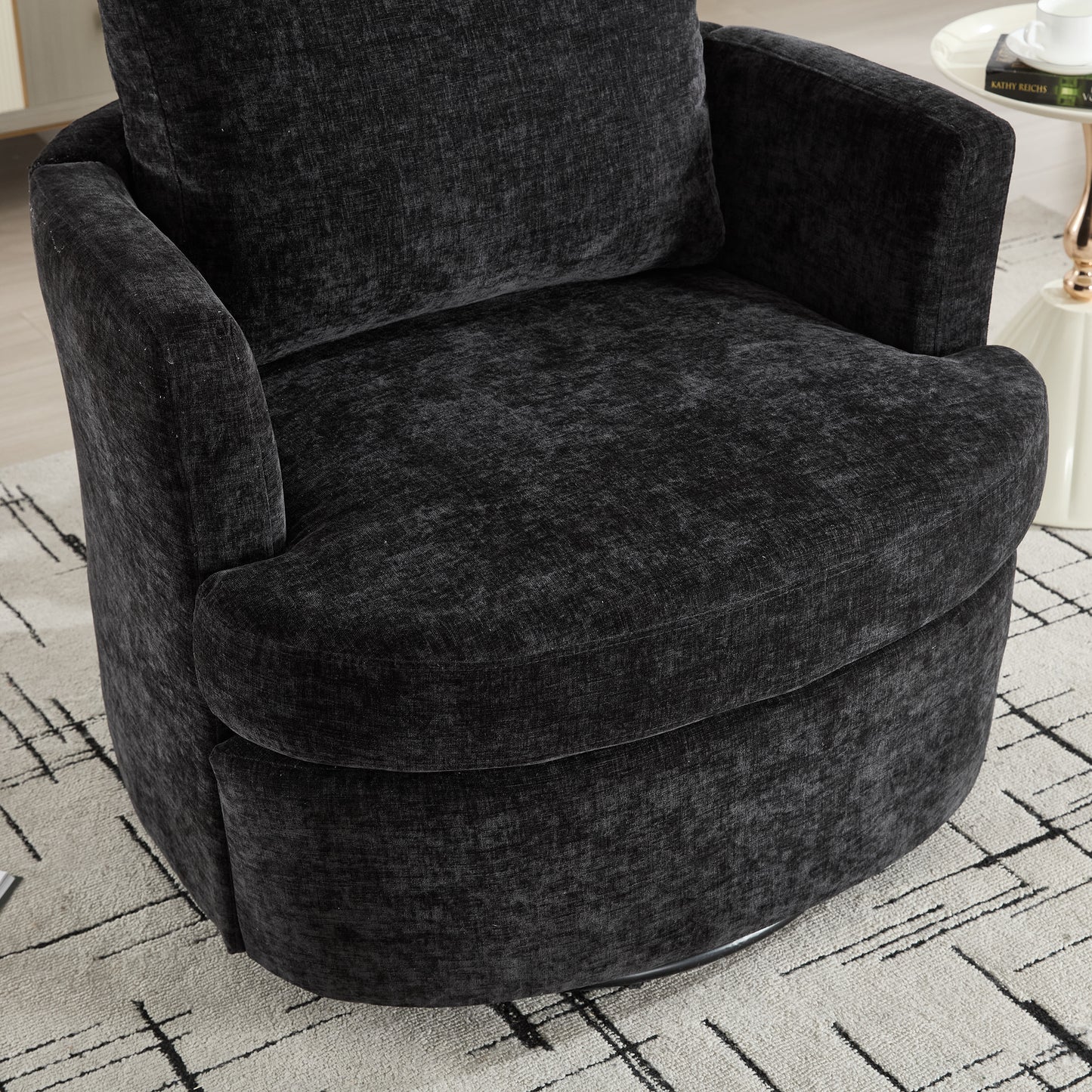 Black Swivel Accent Chair - 360 Degree Upholstered Barrel Chair