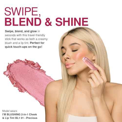 Palladio I'm Blushing 2-in-1 Cheek and Lip Tint, Buildable Lightweight Cream Blush, Sheer Multi Stick Hydrating formula, All day wear, Easy Application, Shimmery, Blends Perfectly onto Skin, Dainty