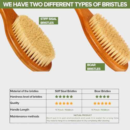 ICANdOIT-17.71Inch Natural Boar Bristles Anti-Slip Long Handle Bath Brush,Bent Handle Shower Scrubber for Exfoliating,Shower Back Brush,Exfoliation Set with Pumice Stone (1 Pack)