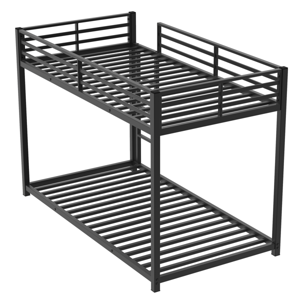 Twin Over Metal Bunk Bed, Low Bed With Ladder, Frame,Black, Sturdy