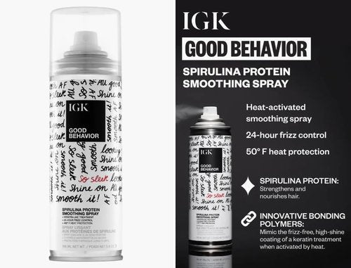 IGK GOOD BEHAVIOR | Ultra Smooth Shampoo (8 Oz) + Spirulina Protein Spray (5.6 Oz) | Frizz Control + Hydrates + Shine | Vegan + Cruelty-Free |