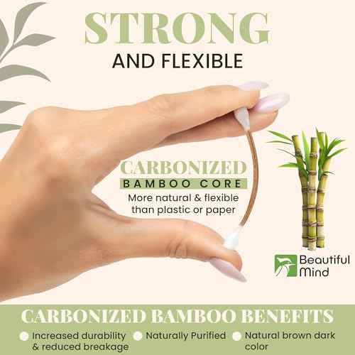 Bamboo Cotton Swabs 500 Pack - Natural Swabs for Ears, Makeup & Cleaning - Carbonized Bamboo Sticks with Soft Buds - Travel Size Q Gentle Tips - Precision Ear Cleaner Swabs - Drawer Box