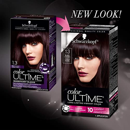 Schwarzkopf Color Ultime 1.3 Black Cherry Hair Dye, Permanent Intense Black with Diamond Brilliance, Fade-Resistant, Covers Grays, All Hair Textures