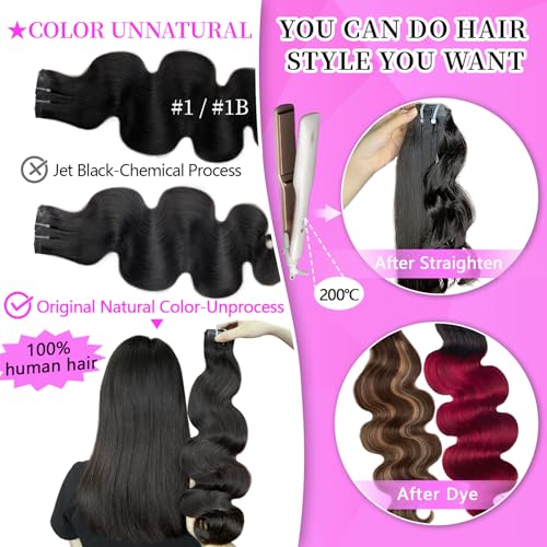 20 inch Seamless Body Wave Clip in Extensions Real Human Hair Extensions Clip Ins 110g 7pcs Thick Invisible Clip in Hair Extensions #1B Natural Black