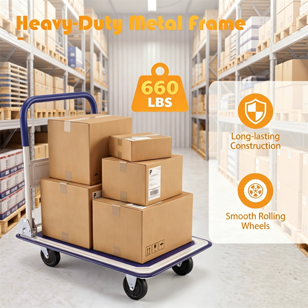 Heavy-Duty Folding Hand Truck - 660LBS Capacity Platform Cart with Non-Slip Surface