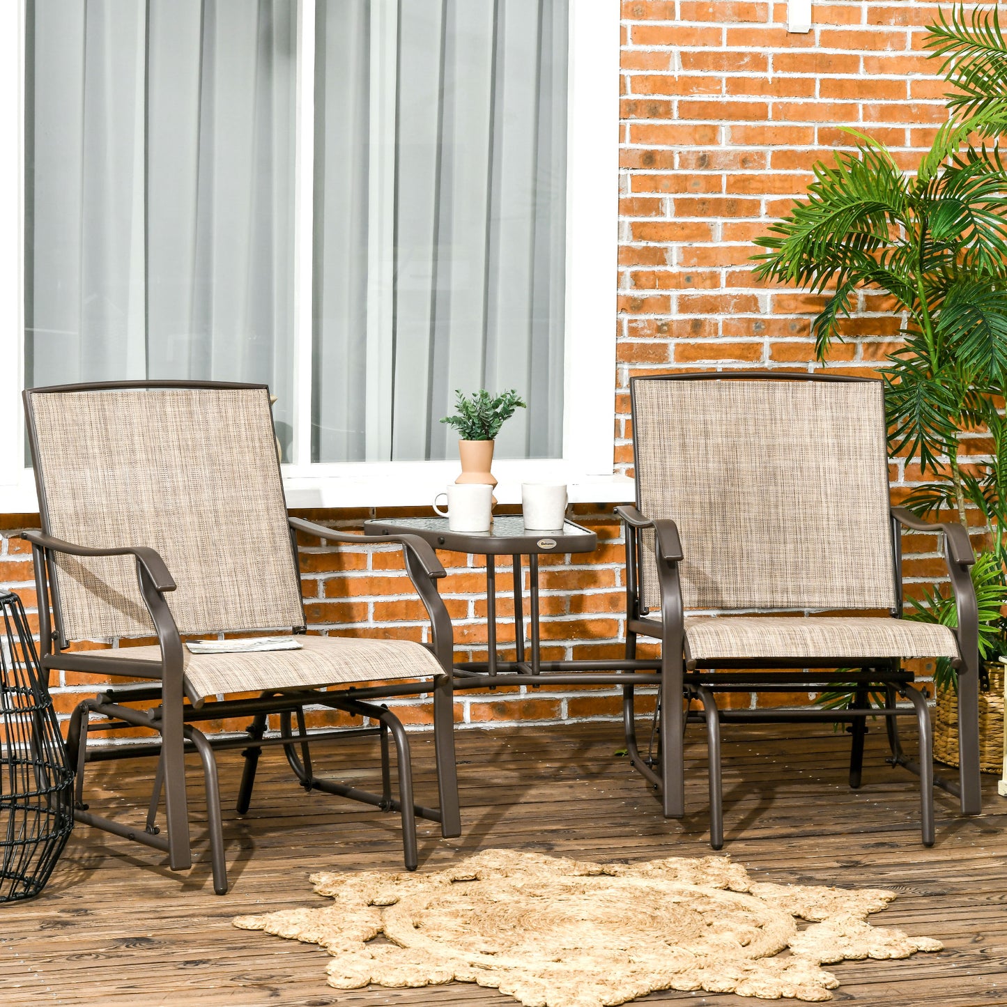 Outdoor Glider Chair with Coffee Table - 2-Seat Rocking Loveseat