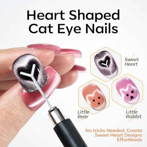 modelones Cat Eye Magnetic for Nails,15PCS Cat Eye Gel Nail Polish Magnet Tools Powerful Set Wand Magnet Winter Nail Polish Square Round Magnet Stick Diverse Glassy Cateye Effect