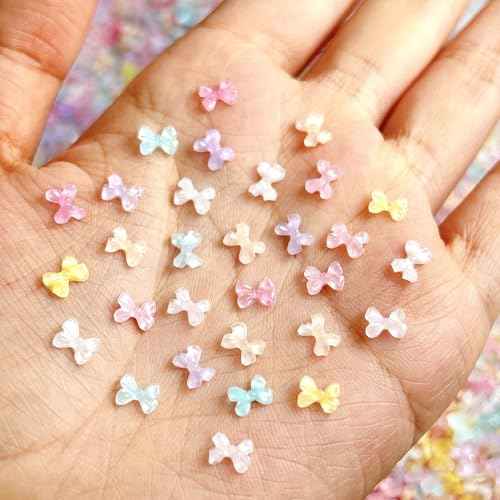 40Pcs Colorful Bow Nail Charms 3D Resin Nail Art Charms Mini Bowknot Nail Art Accessories Valentin's Day Nail Decals Cute Design Bows Nails Gems Rhinestones DIY Craft Decorations for Women
