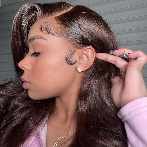 Brown Lace Front Wig Body Wave Chocolate HD Lace Frontal Wigs Human Hair Pre Plucked for Women 20 Inch 13x6 Brown Glueless Human Hair Wig with Baby Hair