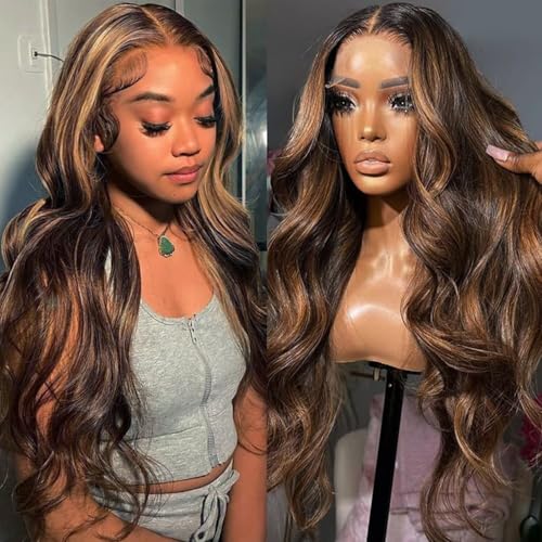 Lemoda Outlet Deal 24Inch Highlight Body Wave Human Hair Lace Front Wigs 13x4 Ombre 4/27 Lace Frontal Wig 12A 180 Density Virgin Human Hair Wigs Natural Hairline
