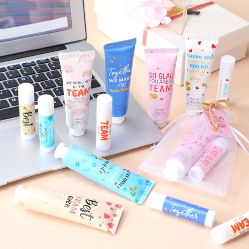 24set/96pcs Best Team Ever Gifts for Coworkers Employee Appreciation Gifts Christmas Party Favors Christmas Stocking Stuffers Inspirational Travel Hand Lotion and Lip Balm Set for Women