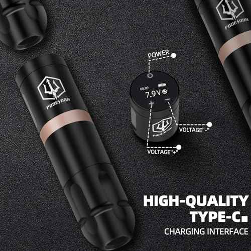 POSEIDON Cordless Rotary Tattoo Machine Kit with 20 Tattoo Cartridge Needles, Ink Set & 2 Rechargeable Batteries | Professional Portable Tattoo Gun for Beginners | Complete Starter Supplies(HM124)