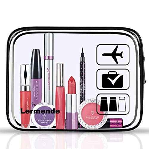 Lermende 2pcs Clear Toiletry Bag TSA Approved Travel Bag,Carry On for Travel,Airport Airline Accessories Compliant Bag,Quart Sized Makeup Cosmetic bag Women Men (Black, 2 Pack)