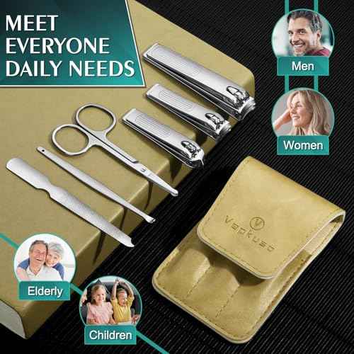 Nail Clippers Set, Vepkuso 6 Pcs Toenail Clippers, Stainless Steel Fingernail Clipper, and PU Leather Manicure Set, Gift Ideas
