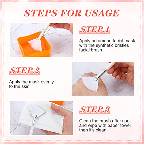 48 Pcs Fan Brushes Facial Applicator Brush Multi Use Makeup Face Mask Brush Soft Peel Brush Applicator for Women Girls Esthetician Spa Acid Mud Cream Masques Cleansing Tools, Pink, White, Orange