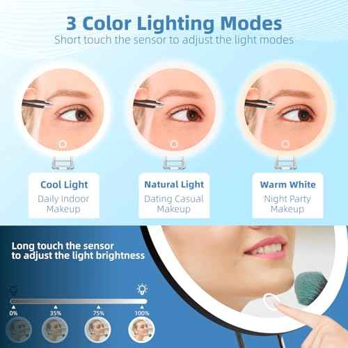 30x Magnifying Mirror with Light, Large 6" Rechargeable Lighted 30x Magnified Mirror with Suction Cups & Table Stand, 3 Color Modes Dimmable Light up Travel Magnifying Makeup Mirror High Magnification