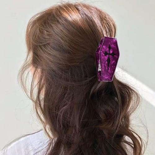 Gothic Coffin Hair Clips Halloween Deep Purple Coffin Hair Claw Clips Non-slip Jaw Clips Large Acrylic Hair Barrette Y2K Retro Strong Hold Hair Clamp Clip Funny Hair Accessories for Women Hair Styling