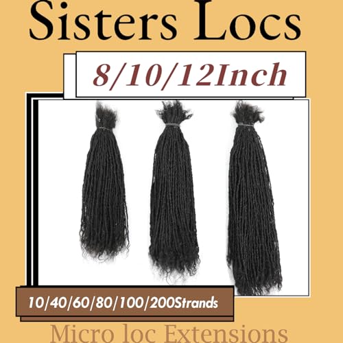 8-12 Inch Sister locs Human Hair Handmade Interlock Locs Curly Tips Sister Locs Real Human Hair Microlocs Extensions Permanent Dreadlock Extensions Natural Soft Looking (0.2cm,12 Inch-40 Strands)