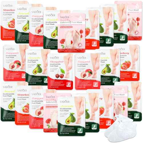 24 Pcs Fruits Beauty Foot Mask Bulk Hydrating Foot Moisturizing Socks Shea Butter Aloe Treatment Mask for Spa Kit Sleeping Skincare Gift Beauty Kits for Women