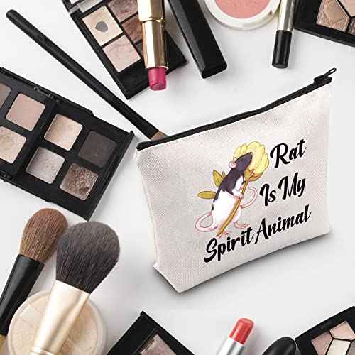 G2TUP Rat Lover Gift Rat Is My Spirit Animal Makeup Bag Rat Mom Cosmetic Bag Rat Owner Gift Crazy Rat Lady Zipper Travel Pouch Animal Lover Gift (Rat Is My Spirit Animal White Bag)