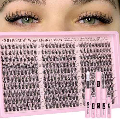 Lash Clusters Kit Wispy Eyelash Clusters Lashes Natural DIY Lash Extension Kit 10-16mm Cluster Eyelash Extensions Kit 300pcs C Curl Individual Lashes Cluster Eyelash (No Tweezers)