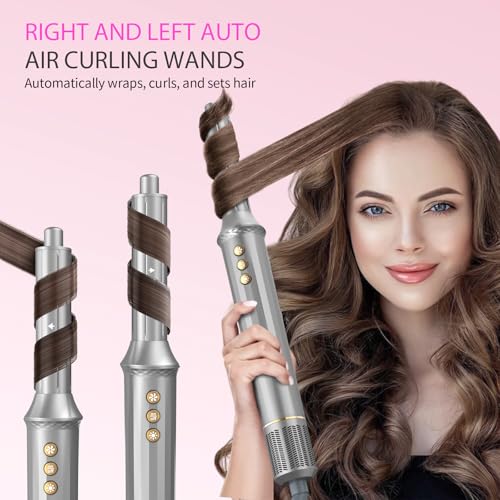 JIGGL 5-in-1 Hot-Air Brush Styler & Dryer - No Heat Damage Auto Wrap Multistyler - 110,000 High Speed Fast Drying Blow Dryer Brush Set - Airbrush Hair Styler & Air Curler for Women Gray