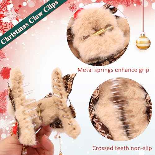 3Pcs Christmas Hair Claw Clips for Women Girls, Holiday Fluffy Claw Clips for Christmas Hair Accessories Outfit Gifts
