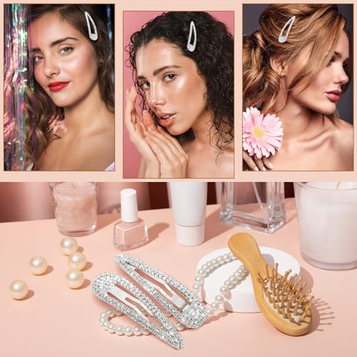 2Pcs Rhinestone Hair Clips Metal Snap Hairpins Bling Crystal Hair Barrettes Glitter French Barrettes Duckbill Hair Pin Hair Decorative Party Valentine's Day Hair Accessories for Women Girls