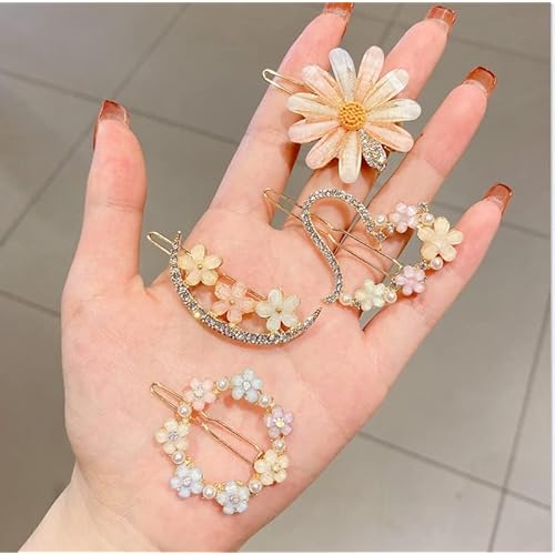Rhinestone Hair Clips Girls Hair Accessories Heart Flower Hair Clips Cute Hair Styling Accessories for Women Teen Girls Moon Hair Barrettes Metal Hair Pins Non slip 4Pcs