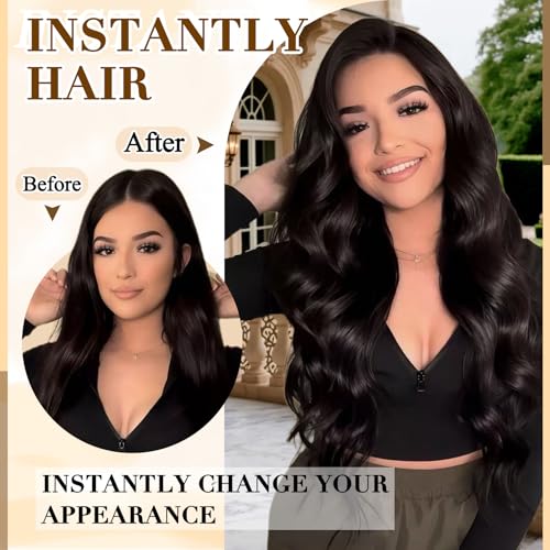 Clip in Hair Extensions Real Human Hair, 22 inch 110g, Balayage Invisible Remy Human hair Clip in Extensions for Women Seamless Straight 8Pcs Double Weft Dark Brown