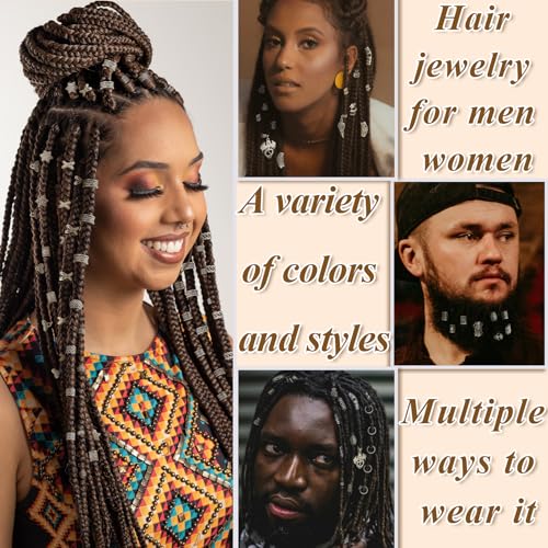 Fscwlmon 242PCS Vikings Hair Clips Jewelry for Women Men Norse Runes Tube Beads Loc Accessories Metal Braids Clip Cuffs for Dreadlock Viking Beard Hair Beads Bracelet Necklace DIY Pirate Decor Silvery