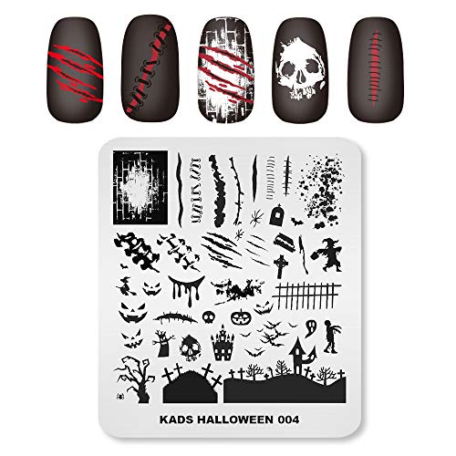 KADS 3Pcs Nail Stamping Plates Set Nails Art Stamp Templates Halloween Horror Themed Skull Bat Witch Spider(Halloween 2)