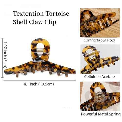 4.1 Inch Hair Clips Tortoise-shell Claw Cellulose Acetate Jaw Clip Celluloid French Design Hair Barrettes Grip Leopard Print Clamps for Women Ladies Mother (3 Pack)