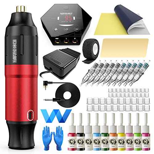 Wormhole Tattoo Gun Kit Tattoo Kit with Tattoo Gun Power Supply Tattoo Cartridge Needles Rotary Tattoo Machine Kit for Beginners Black&Red