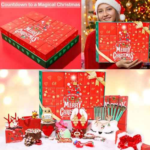 Advent Calendar 2025 Holiday Beauty Advent Calendar For Teen Girls & Adult Women, New Year 24PCS Beauty Fashion and Jewelry Sets Makeup Gifts, Christmas Countdown Calendar Gift for Mom, Wife, Sister