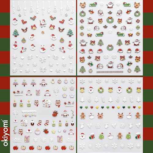 4 Sheets of 3D Christmas Nail Stickers - 258 Cute Nail Decals - Embossed Kawaii Nail Stickers for Kids | Cute Holiday Theme - Santa, Reindeer, Snowman, Gifts, Candy Cane | Glow in The Dark
