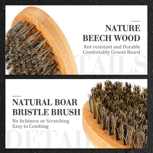 Maitys 10 Sets Beard Brush and Comb Set Bulk Boar Bristle Beard Brush Comb Scissors Kit Gifts for Men Father Colleague Employee Appreciation Christmas(Oval)