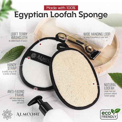 Sturdy Natural Loofah for Men, The Ultimate Men's Loofah Body Scrubber Made with Natural Egyptian Shower luffa Sponge, Bath Shower Sponge lufas for Men - 2 Count (1 Pack) - Black