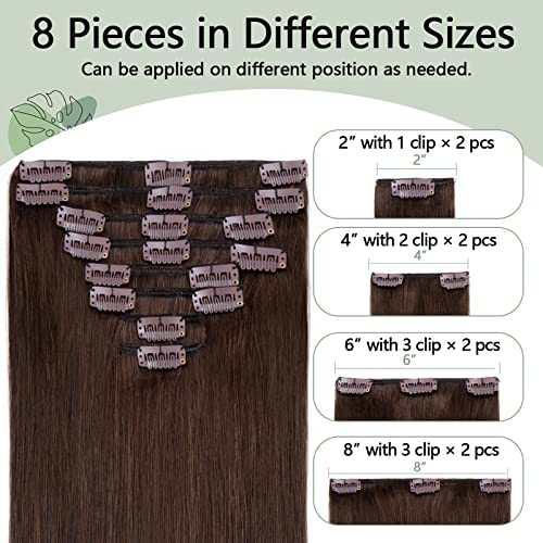 S-noilite Clip in Human Hair Extensions Full Head 8 Pieces/Set Long Straight Silky Soft Clip on Hair (18"-100g #4 Medium Brown)