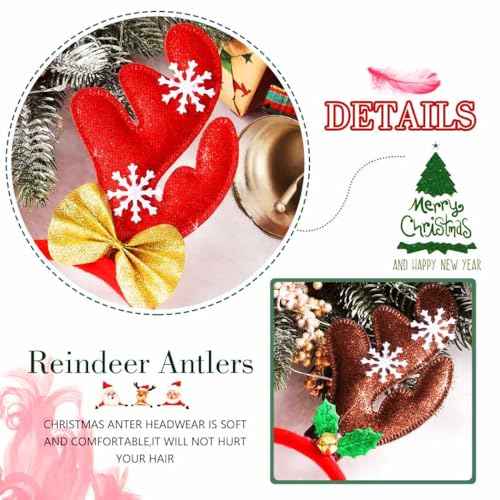 Christmas Headbands Reindeer Antlers Headband Bow Antler Headwear Xmas Hair Hoop Bell Christmas Party Costume Hair Accessories for Women (Pack of 3)