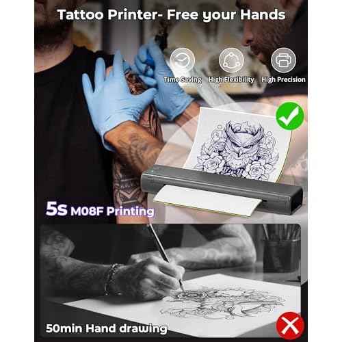 Itari M08F Wireless Tattoo Stencil-Printer - Tattoo Transfer Machine Thermal Copier with 10pcs Transfer Paper, Bluetooth Stencial Printer for Tattooing with a Case, Compatible with Smartphone & PC