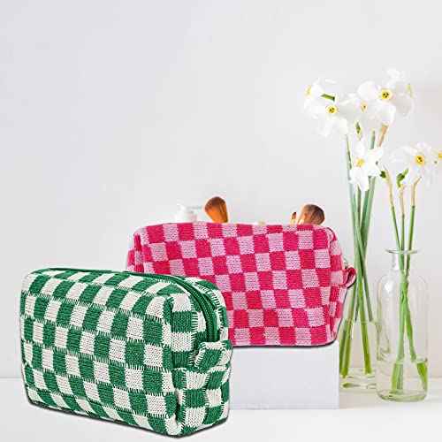 4 PCS Checkered Makeup Bag Cosmetic Bag for Women Checkered Pouch Plaid Makeup Bag for Women Large Capacity Pencil Case Makeup Brushes Storage Bag Travel Toiletry Bag Organizer
