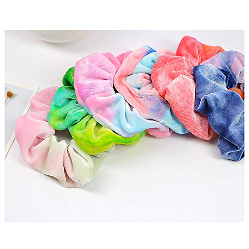 6 PCS Premium Velvet Macaron Theme Gradient Hair Scrunchies Tie Bobbles Girl's Tie Dye Rainbow Hair Bands Scrunchy Hair Tie Ropes Cream Color Hair Elastic Bands (6 PCS Rainbow)