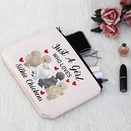 G2TUP Silkie Chicken Lover Gift Who Loves Silkie Chickens Makeup Bag Silkie Chicken Owner Cosmetic Bag Crazy Chicken Lady Zipper Travel Bag (Who Loves Silkie Chickens White Bag)