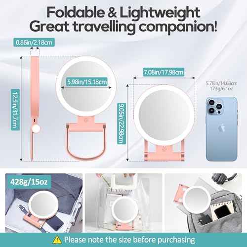 B Beauty Planet Magnifying Mirror with Light 30X, Double-Sided 1X/30X Magnifying Makeup Mirror with Tweezer, 2000mAh 3 Colour Modes with Adjustable Brightness,Foldable Compact Travel Mirror(Rose Gold)