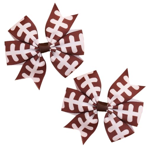 Football Hair Bow Clips Brown Hair Bows for Women Cute Football Line Print Hair Clip Football Ribbon Bows for Girls Cheer Hair Barrettes 3in¡¯ Football Sport Hair Bow Super Bowl Hair Accessories 2Pcs