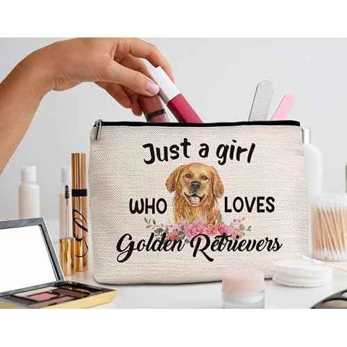 Golden Retrievers Gifts Makeup Bag, Just A Girl Who Loves Golden Retrievers Cosmetic Bags, Dog Makeup Zipper Pouch Bag, Dog Lover Inspired Gift, Birthday Gift For Women Girls, 16
