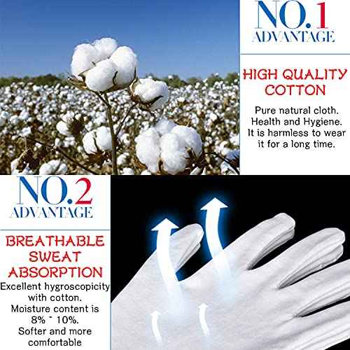 24pcs Unisex Soft White Cotton Gloves for Dry Hands, Work, Coin Jewelry Inspection, Moisturizing Eczema Cotton Gloves, Small Size for Child